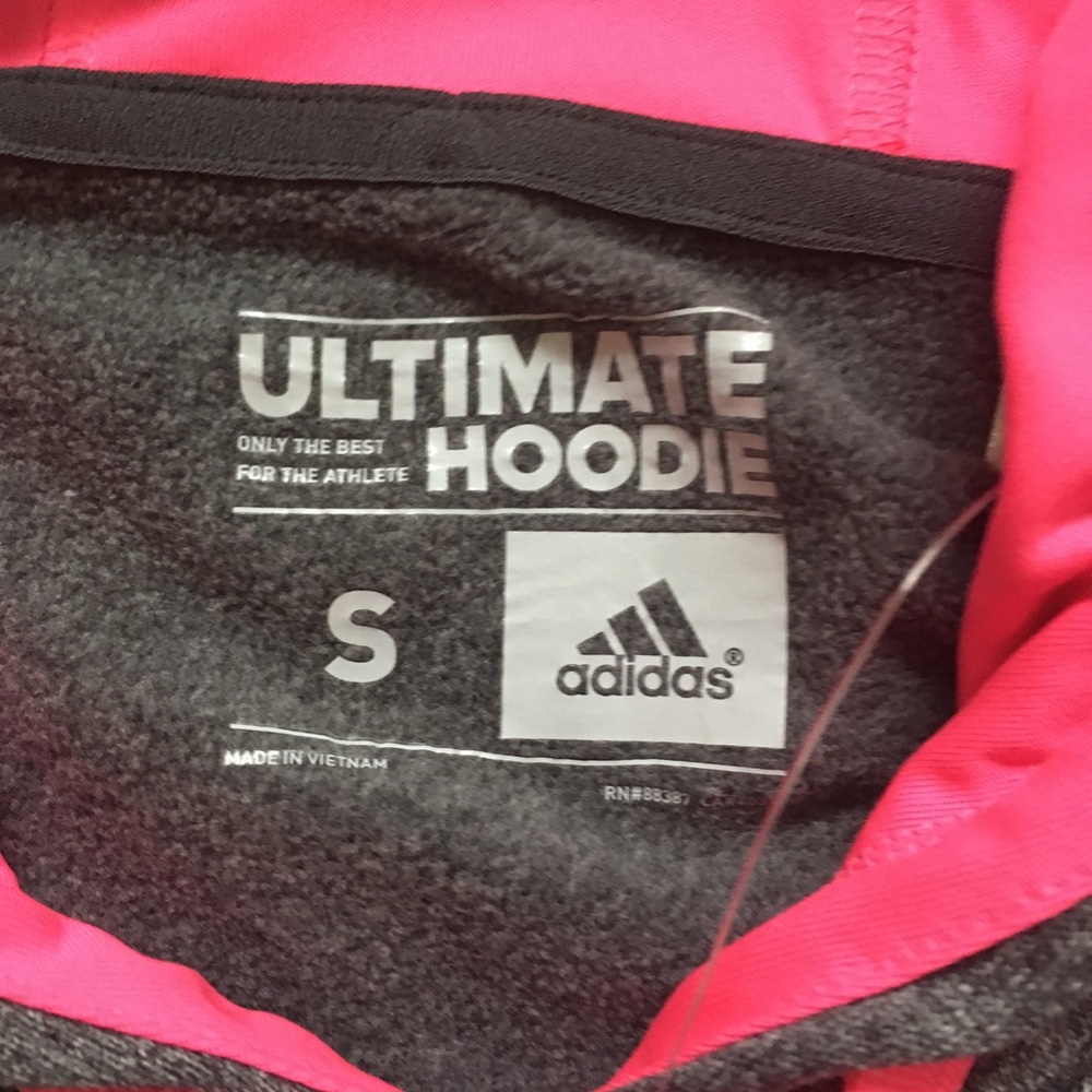 adidas Ultimate Hoodie Dark Grey & Pink Size Small - Picture 3 of 7